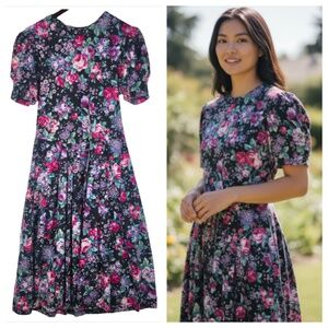 Vtg 80s David Benjamin DB Sport Dress Medium 8 10 Floral Prairie Cottagecore